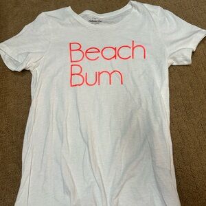 White T-Shirt with Neon orange Beach Bum' Print